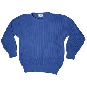 Vintage Cable Knit  Sweater Crew Neck XL Blue Cotton JC Penny Fox EUC